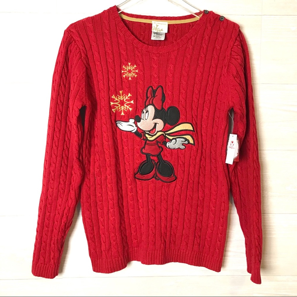 NWT Disney Minnie Mouse Red Cable Knit Sweater L